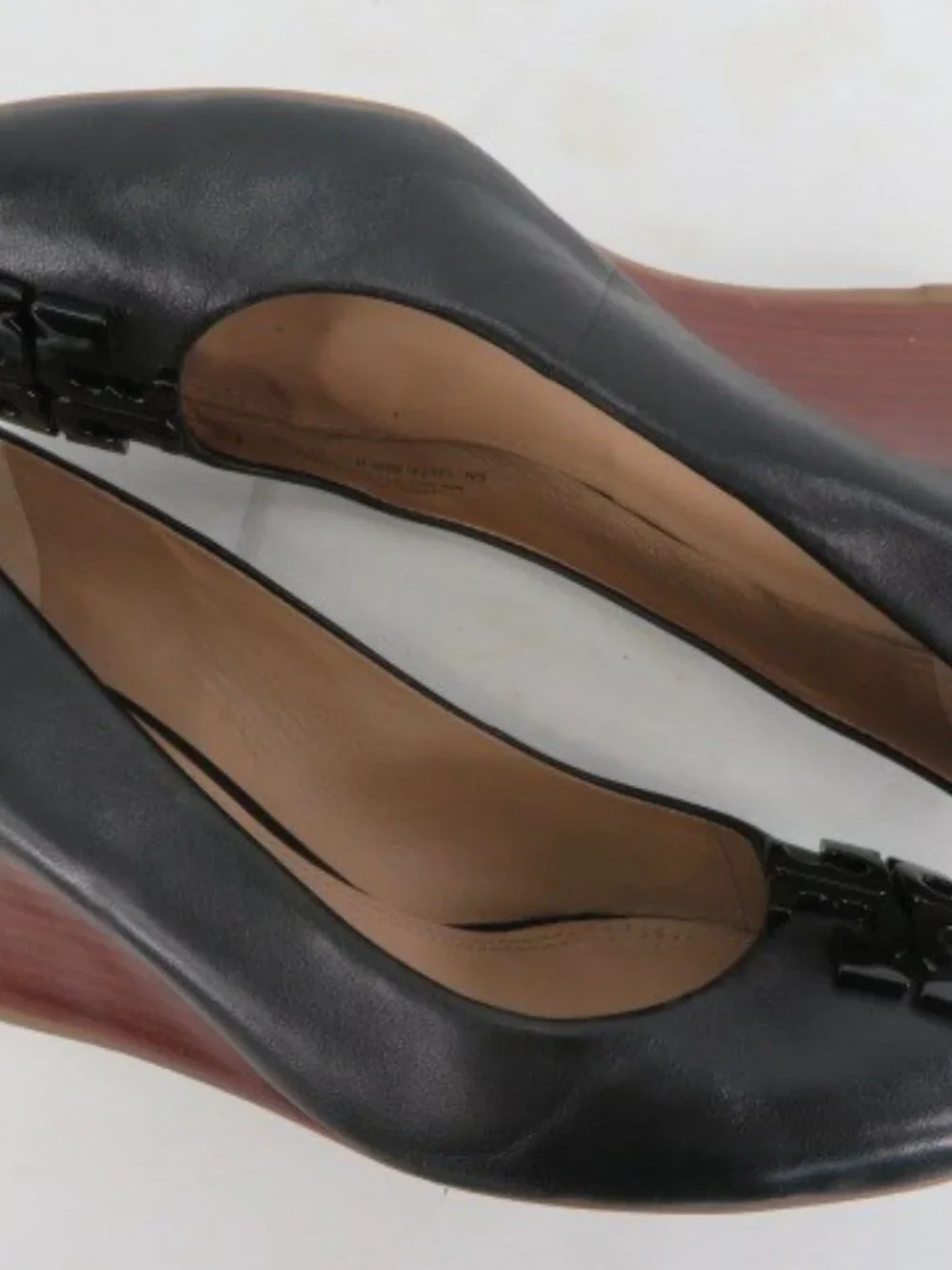 Tory Burch Black Leather Sally Wedge Pumps Size 8.5M